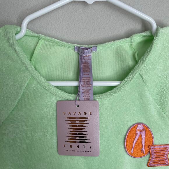 NWT Savage X Fenty Green 70s Ruched Terry Thong Teddy Bodysuit - Picture 3 of 14